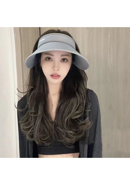 Büyük Kenarlı Güneş Şapkası Çift Katmanlı Buz Ipek Kadın Yaz Uv Güneşlik Şapka (Yurt Dışından)