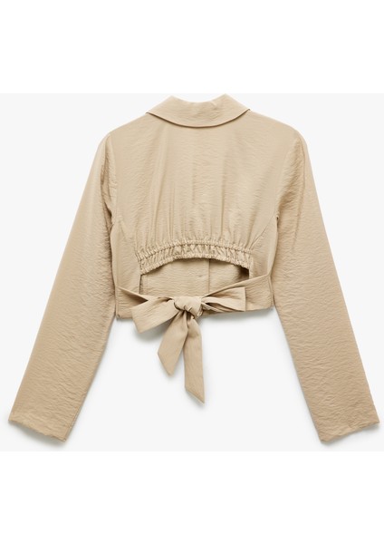 Düğmeli Uzun Kollu Bağlama Detaylı Crop Gömlek fiyatları