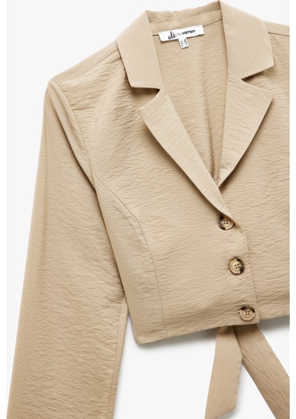 Düğmeli Uzun Kollu Bağlama Detaylı Crop Gömlek modelleri