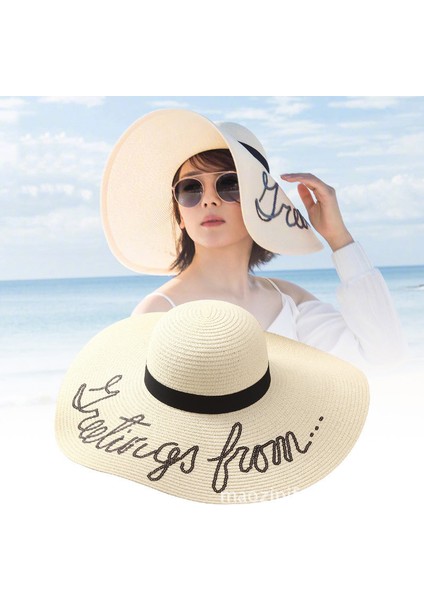 Büyük Kenarlı Versiyon Plaj Şapkası Yaz Güneşlik Hasır Şapka (Yurt Dışından)