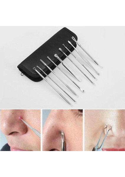 Siyah Nokta Remover Araç Seti Paslanmaz Çelik Akne Çıkarıcı Kaldırma Yüz Cilt Bakımı MH88 (Yurt Dışından)
