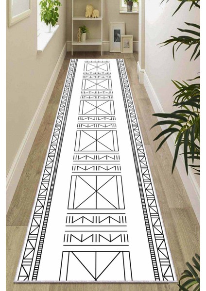 Beyaz Kaymaz Taban Etnik Kesme Rulo Özel Ölçülü Yolluk AR513