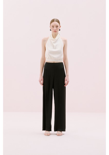Geniş Paça Saten Pantolon Siyah Y2512022_001