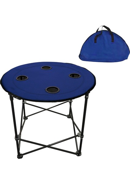 Katlanır Bardaklıklı Taşıma Çantalı Yuvarlak Piknik Masası 70X60 cm