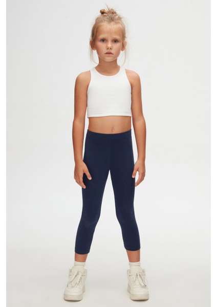 Açık Lacivert Basic Kız Çocuk Yazlık Tayt