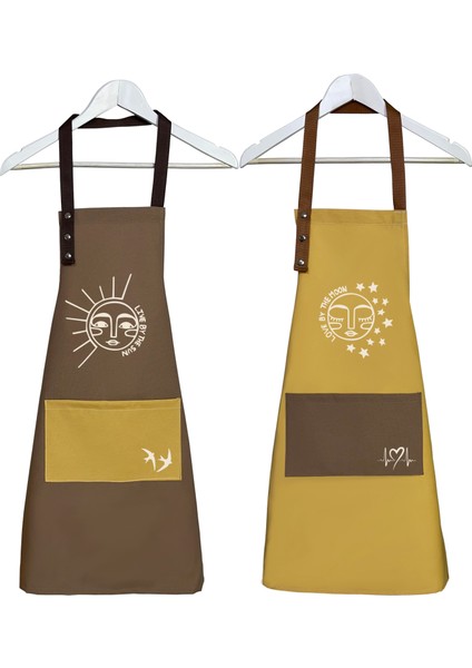 Kumaş Mutfak Önlüğü Seti 2'li Leke Tutmaz Su Itici %65 Pamuk %35 Polyester Sun & Moon Ay-Güneş Önlük