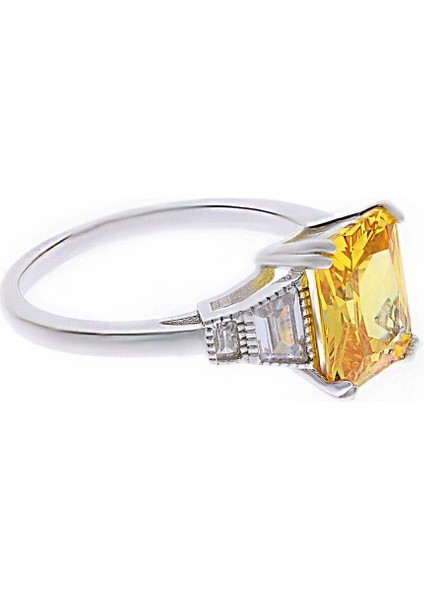 Kadın Sarı Renk Taş Detay Gümüş Yüzük