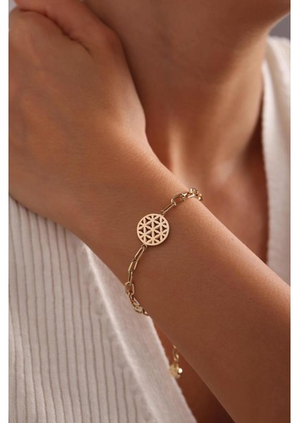 14 Ayar Altın Yaşam Çiçeği Bileklik modelleri