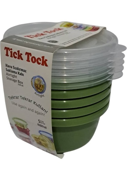 Tick Tock Hava Sızdırmaz Saklama Kabı 5'li Set 5 x 250 ml Yeşil