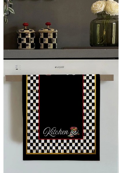 Siyah Dama Desen Fırın Mutfak Havlusu 30X50CM