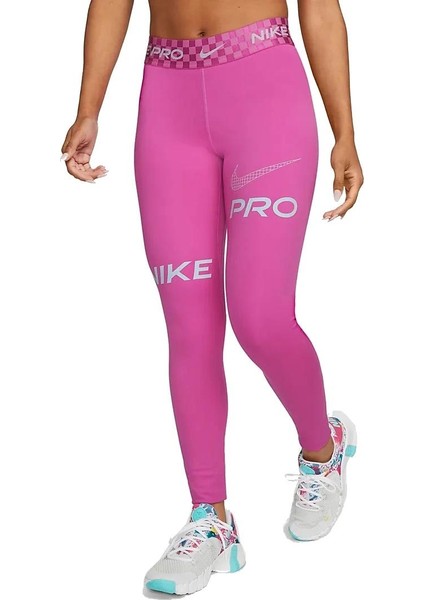 Pro Dri-Fıt Graphic Mid-Rise Kadın Tayt - Aktif Fuşya/okyanus Bliss DX0080-623 Pembe