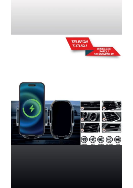 Araç Içi Telefon Tutucu Wireless Şarjlı