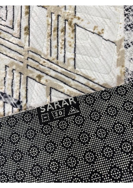 Kabartmalı Halı Dokusunda Jel Kaymaz Taban Yıkanabilir Kesme Yolluk Gold Geometrik Desen indirimleri