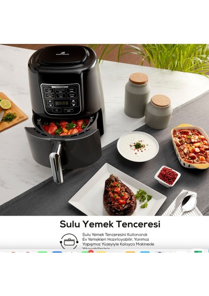 3 Ü 1 Arada, Ev Yemeği, Közleme, Fırın, Izgara Sulu Yemek Fonksiyonlu Premium Airfryer + Mutfak Tartısı fırsatları