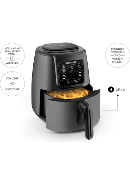 3 Ü 1 Arada, Ev Yemeği, Közleme, Fırın, Izgara Sulu Yemek Fonksiyonlu Premium Airfryer + Mutfak Tartısı