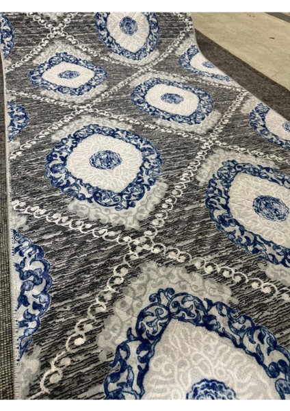 Kabartmalı Halı Dokusunda Jel Kaymaz Taban Yıkanabilir Kesme Yolluk Gri Mavi Modern Desen modelleri