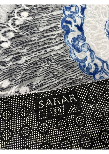 Kabartmalı Halı Dokusunda Jel Kaymaz Taban Yıkanabilir Kesme Yolluk Gri Mavi Modern Desen indirimleri