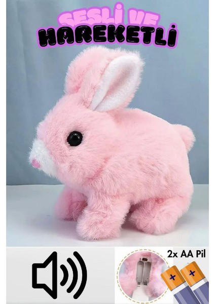 Peluş Kulakları ve Ayakları Hareket Eden Sesli Oyuncak Hareketli Tavşan Pembe fiyatları