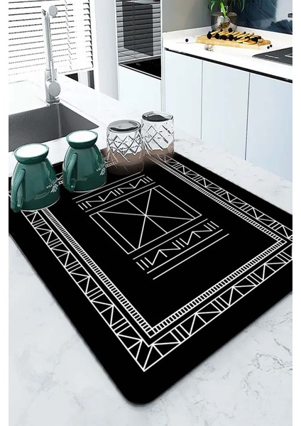 Siyah Etnik Microfiber Bulaşık Kurutma Kurulama Matı MM014