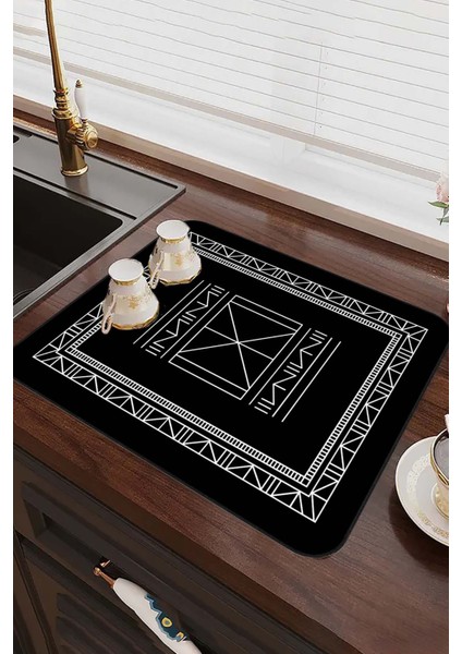 Siyah Etnik Microfiber Bulaşık Kurutma Kurulama Matı MM014 fiyatları
