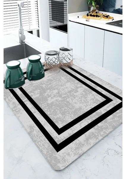 Gri Çerçeveli Microfiber Bulaşık Kurutma Kurulama Matı MM018