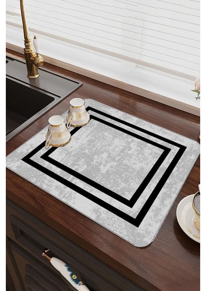 Gri Çerçeveli Microfiber Bulaşık Kurutma Kurulama Matı MM018 fiyatları