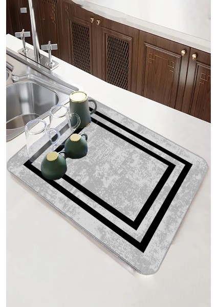 Gri Çerçeveli Microfiber Bulaşık Kurutma Kurulama Matı MM018 modelleri