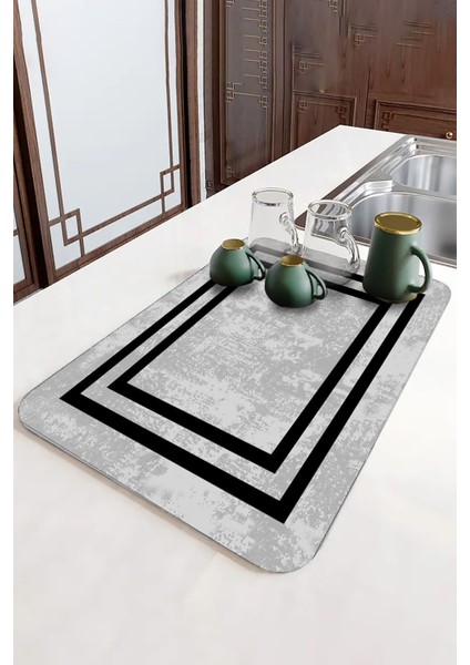Gri Çerçeveli Microfiber Bulaşık Kurutma Kurulama Matı MM018 fırsatları