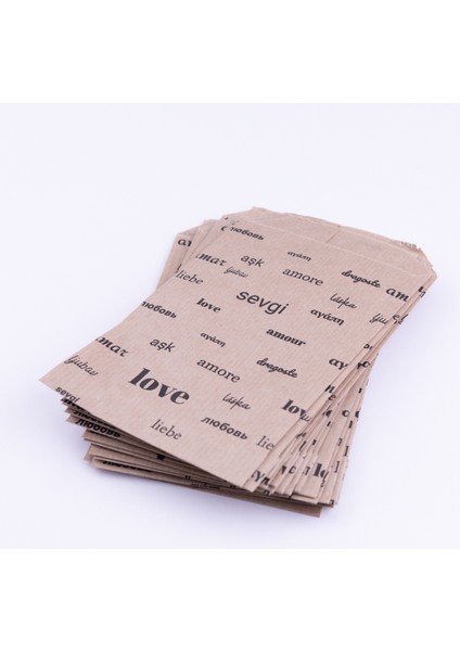 Love Desenli Kese Kağıdı, Kraft-Siyah 11X20 cm - 25 Adet