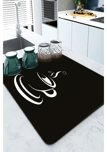 Siyah Mutfak Temalı Microfiber Bulaşık Kurutma Matı MM008