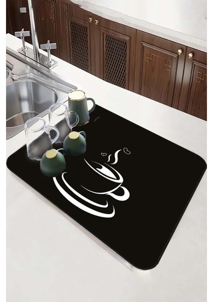 Siyah Mutfak Temalı Microfiber Bulaşık Kurutma Matı MM008 modelleri