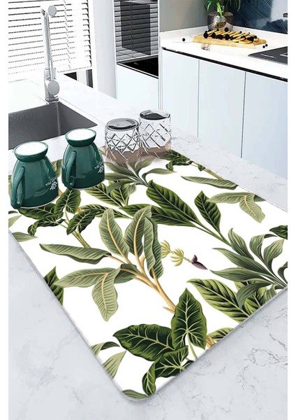 Yeşil Çiçekli Microfiber Bulaşık Kurutma Kurulama Matı MM017
