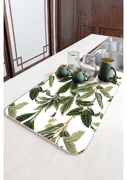 Yeşil Çiçekli Microfiber Bulaşık Kurutma Kurulama Matı MM017 fırsatları