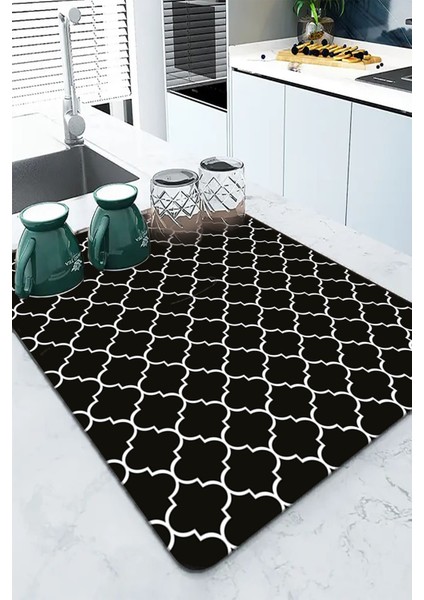 Siyah Fas Desen Microfiber Bulaşık Kurutma Matı MM002
