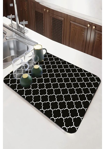 Siyah Fas Desen Microfiber Bulaşık Kurutma Matı MM002 modelleri