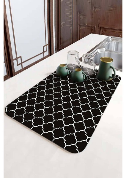 Siyah Fas Desen Microfiber Bulaşık Kurutma Matı MM002 fırsatları