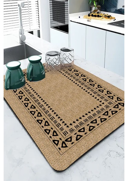 Bej Hasır Görünümlü Microfiber Bulaşık Kurutma Matı MM019