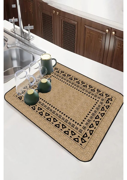 Bej Hasır Görünümlü Microfiber Bulaşık Kurutma Matı MM019