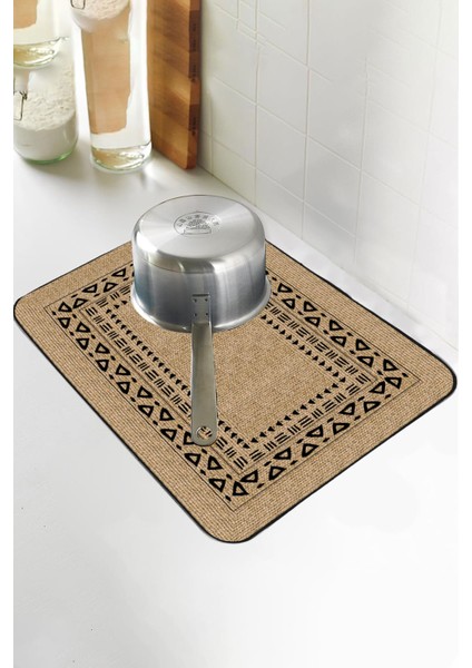 Bej Hasır Görünümlü Microfiber Bulaşık Kurutma Matı MM019