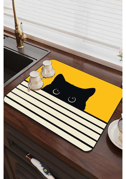 Sarı Kedi Temalı Microfiber Bulaşık Kurutma Matı MM015 fiyatları