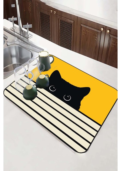 Sarı Kedi Temalı Microfiber Bulaşık Kurutma Matı MM015 modelleri