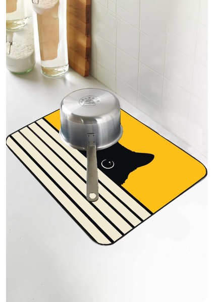 Sarı Kedi Temalı Microfiber Bulaşık Kurutma Matı MM015 indirimleri