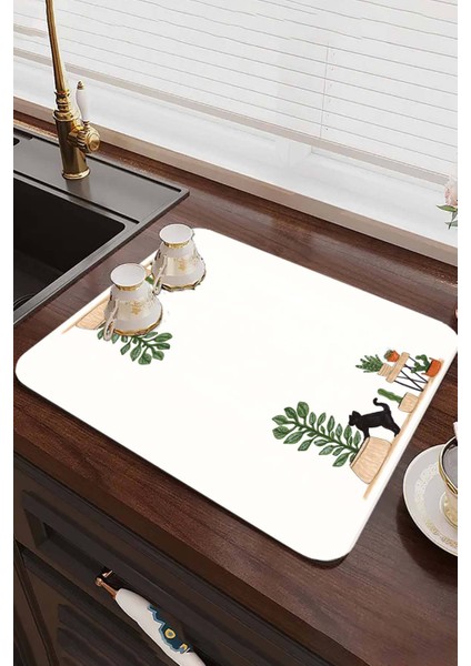 Beyaz Kedi Temalı Microfiber Bulaşık Kurutma Matı MM024 fiyatları