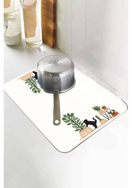 Beyaz Kedi Temalı Microfiber Bulaşık Kurutma Matı MM024 indirimleri