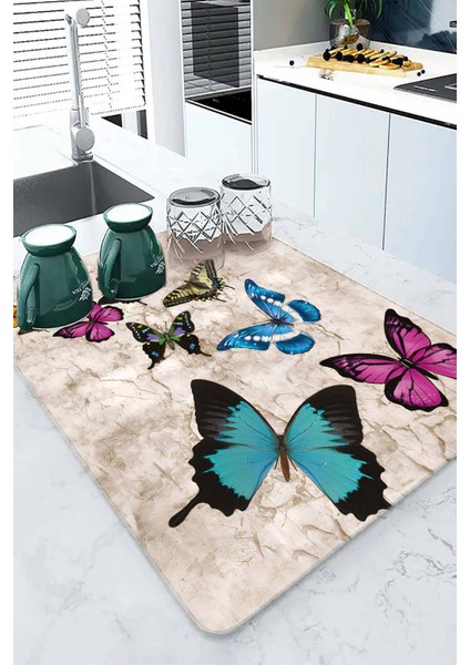 Çok Renkli Kelebekli Microfiber Bulaşık Kurutma Matı MM027