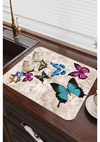 Çok Renkli Kelebekli Microfiber Bulaşık Kurutma Matı MM027 fiyatları