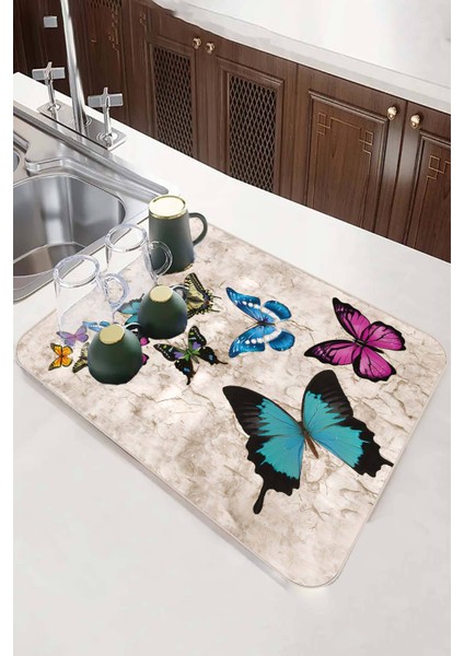 Çok Renkli Kelebekli Microfiber Bulaşık Kurutma Matı MM027 modelleri