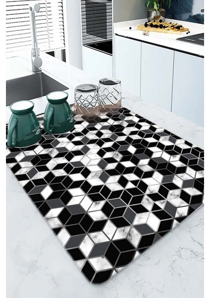 Siyah Petek Microfiber Bulaşık Kurutma Kurulama Matı MM010