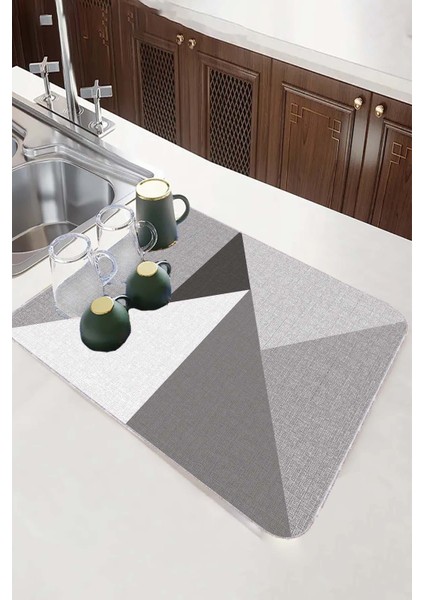 Gri Geometrik Microfiber Bulaşık Kurutma Kurulama Matı MM006 modelleri