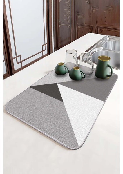 Gri Geometrik Microfiber Bulaşık Kurutma Kurulama Matı MM006 fırsatları